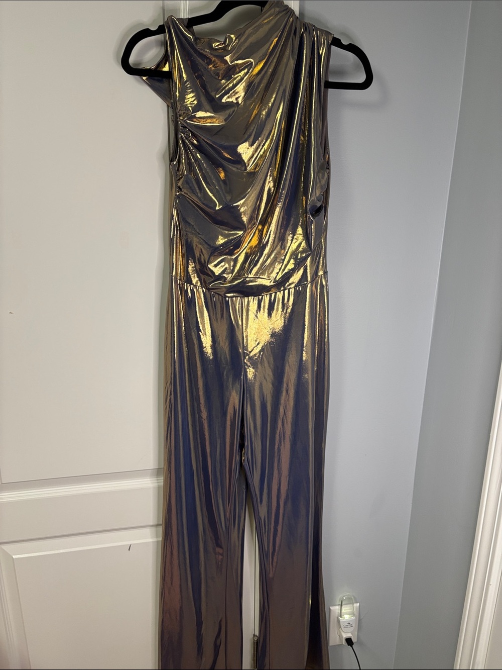 Fashion Nova Metallic Gold Sleeveless Draped Jumpsuit